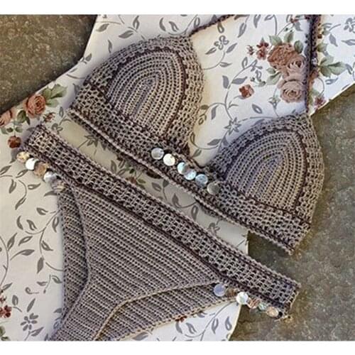 2020 New Woven Bikini Beach Shell Mermaid Lady Split Sexy Swimsuit Set