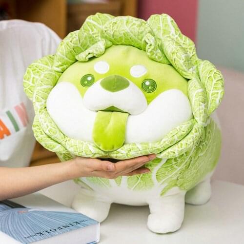 25-55cm New Cute Vegetable Dog Plush Toys Creative Chinese Cabbage Shiba Inu Pillow Stuffed Animal Sofa Cushion Baby Gifts