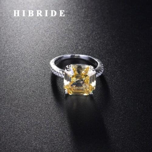 HIBRIDE New Sparkling Square Shape Yellow Color AAA Cubic Zircon Rings For Women White Gold Color anillos mujer Ring R-252