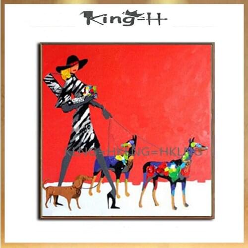 New product hand-painted oil painting beautiful girl and the dog people children painting abstract paintings decorated hall bedr