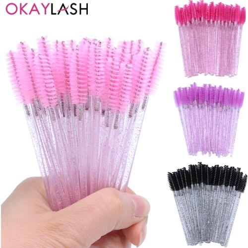 OKAYLASH 50PCS Crystal Eyelash Mascara Wands Pink Mint Micro Eyelashes Applicators Luxury Lash Spoolies