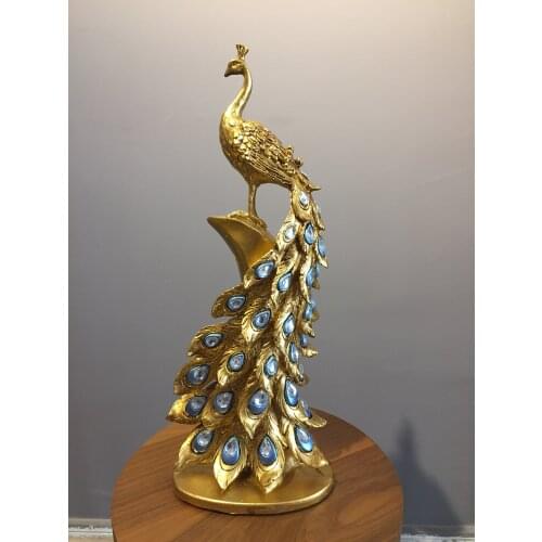 Peacock Decorative Object Gold Colour Home Living Room Accessories Decor Figurine Gift Stylish Bird Animal House