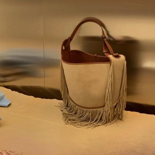 NEW casual tassel buckets bag designer women shoulder bags luxury pu crossbody bag large capacity messenger bag simply purses