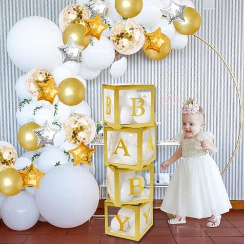 26 Letter Name Gold Transparent Box Decor for Baby Shower Boy Girl Baby 1st One Birthday Party Favors