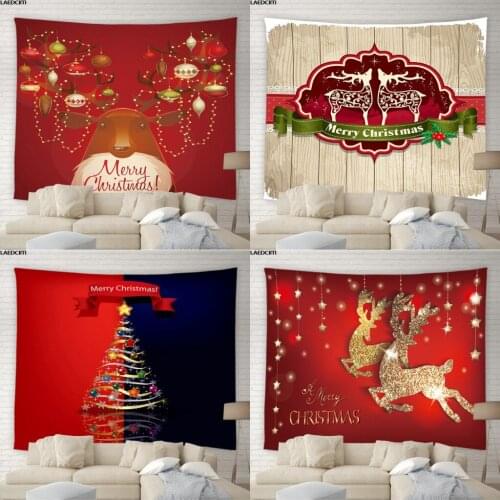 Merry Christmas Tapestry Xmas Tree Elk Animals Red New Year Bohemia Wall Hanging Living Room Bedroom Cloth Curtain Home Decor