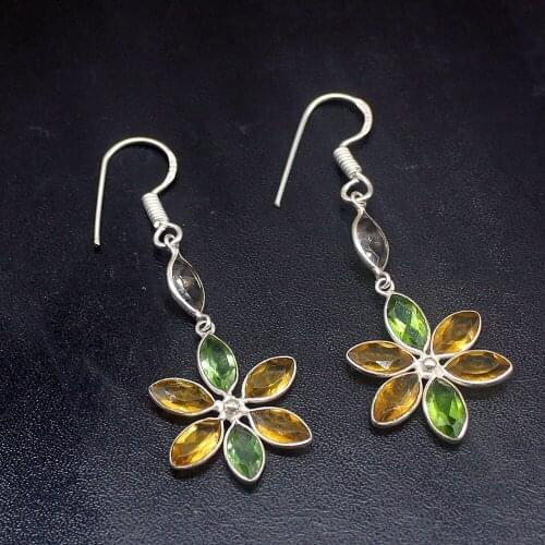 Gemstonefactory Big Promotion Single Unique 925 Silver Green Topaz Citrine Women Ladies Gifts Dangle Drop Earrings 20212468