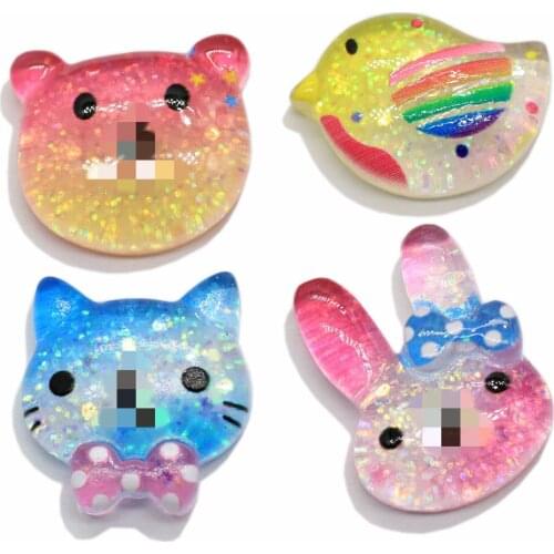 Cute Mini Glitter Cartoon Animals Bear Cat Rabbit Flat Back Resin Scrapbooking DIY Jewelry Craft Decoration Accessories