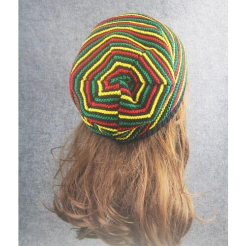 Unisex Crochet Wavy Fine Stripes Beanie Cap Rainbow Jamaica Flag Baggy Skull Hat X7XC