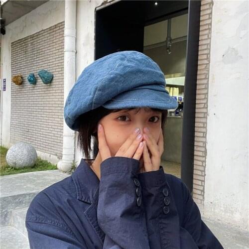 Luxury Designer Newsboy Cap for Women Ins Chic Jean Beret Hat Teens Baggy Denim Casquette Caps Men Novelty Artist Hat 2021 New