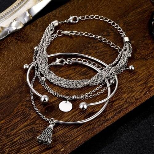 Vienkim 4Pcs/Set Bohemian Simple Silver Color Metal Bracelet Set for Women Punk Vintage Bracelets Bangles Jewelry Gift 2020 Boho