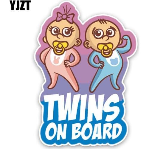 YJZT 11.7*16.6CM Cartoon Car Sticker Decoration TWINS BABY ON BOARD Colored Graphic Warning Sign Decals C1-5607