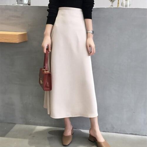 New 2021 Elegant Women Skirt Casual All-match Office Lady Skirts High Waist Zipper Simple A-line Solid Skirts Female Long Skirt