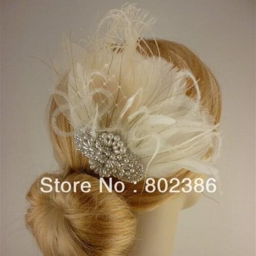 Ivory Feather Fascinator Flower Girl Hair Clips
