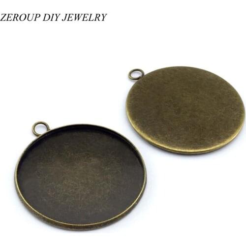 ZEROUP 5pcs 35mm Antique Bronze Plated Cabochon Base Iron Necklace Pendant Setting Copper Blank Supplies for Jewelry Finding