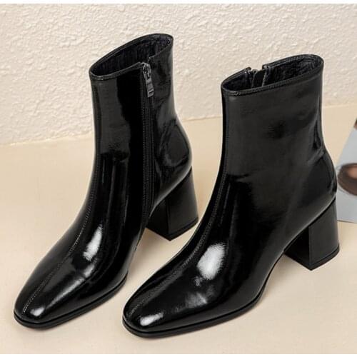 Women Modern Boots Spring Autumn Square Toe High Heels Shoes Ladies Big Size Side Zipper Shoes Female Fashion 2021 Short Boots