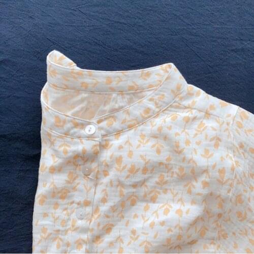 Cotton 100% Printed Women Shirts Summer Vintage 2021 O-Neck Batwing Sleeved Loose Elegant Office Lady Outwear Tops