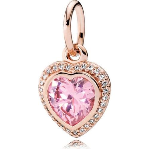 S925 Charm Sparkling Love Pendant Pink Red Clear CZ Pendant Rose Gold Color for Women Bracelet & Bangle