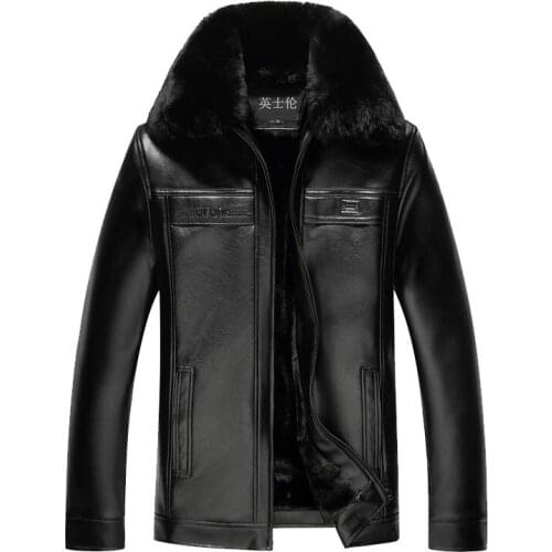 Winter leather jacket men jaqueta de couro masculino plus velvet thickening leather coats mens plus size thermal fur collar warm