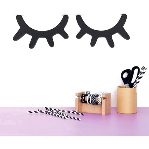 1 Pair Nordic Style Cute Wooden 3D Eyelash Wall Sticker Decor Children Kids Baby Room Background Wall Sticker Home Decoration