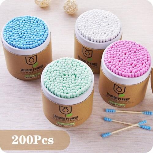 100/200pcs/Box Bamboo Baby Cotton Swab Wood Sticks Soft Cotton Buds Cleaning of Ears Tampons Cotonete Pampons Health Beauty