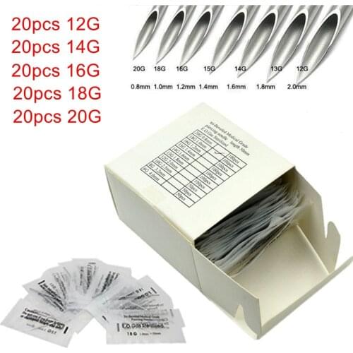 100PCS Piercing Needles Mixed Size 12G 14G 16G 18G 20G Sterile Body Piercing Needles For Tattoo Permanent Makeup Free Shipping