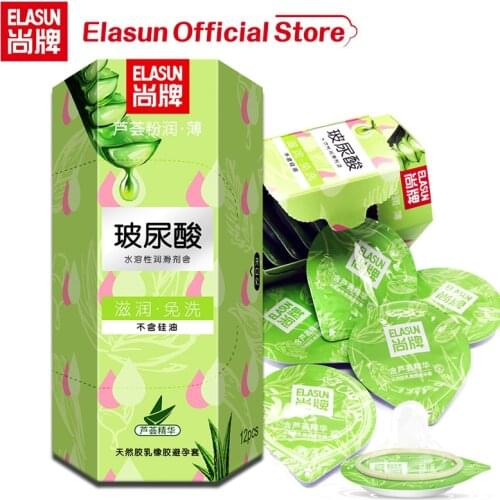 Hyaluronic Acid 12pcs Elasun 0.03mm Condom Easy Clean Aloe Extract Lubricated Condoms For Men Adult Sex Products Penis Sleeve