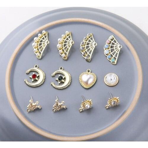 6pcs New Design Zircon Star Moon Pearl Pendant Love Crown Rhinestones Stud Earrings For Women Girls Diy Ear Jewelry Material