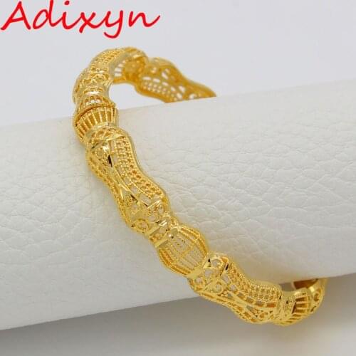 Adixyn 6cm/2.36inch(Openable)Dubai Bangle for Women Gold Color Jewelry Ethiopian Wedding Bracelets Classic African Gift N1823