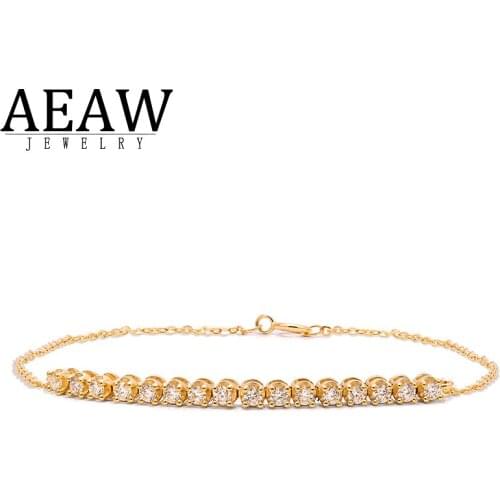 AEAW 1.6ctw 0.1CT 3MM D Color Round Excellent Cut Moissanite Bracelet Chain Test Positive 18k Real Yellow Gold Gift For Women