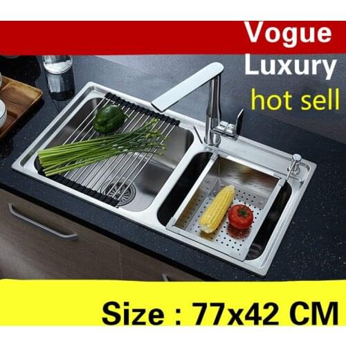 Free shipping Apartment vogue wash vegetables high quality kitchen double groove sink 304 stainless steel 77x42 CM