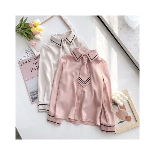 Childrens Shirt 2021 Spring Autumn Baby Girl Shirt Korean Style College Style Solid Tee Shirt Female Baby Top Kids Blouse 4-12Y