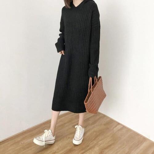 ZITY Winter Autumn Fashion Hooded Sweater And Pullovers Long Style Casual Striped Pullovers Korean Oversized Long Sweater Dress