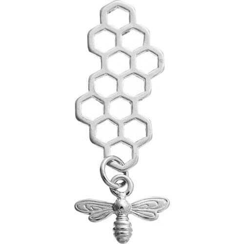 DoreenBeads Zinc Based Alloy 3D Pendants Honeycomb Silver Color Bee Carved Hollow 46mm(1 6/8") x 16mm( 5/8"), 10 PCs