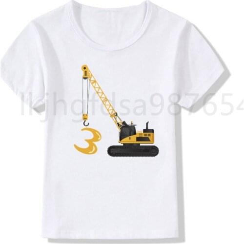 Excavator birthday shirt crane construction birthday boy girl T-shirt funny T-shirt cute number T-shirt 2-7