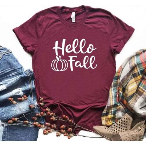 Hello Fall Pumpkin Print Women Tshirts Cotton Casual Funny t Shirt For Lady Yong Girl Top Tee Hipster 6 Color NA-861