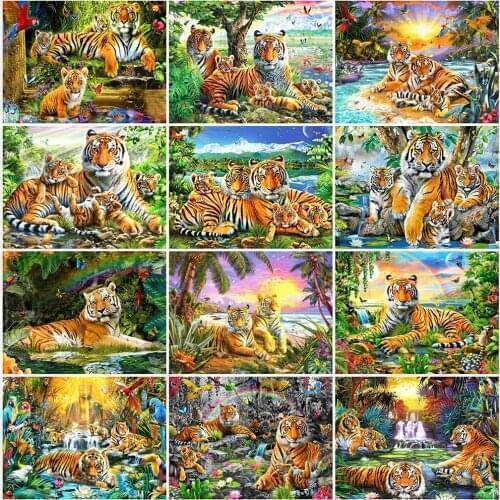 HUACAN Full Square Diamond Painting 5D Tiger New Arrival Mosaic Handmade Embroidery Animal Home Decor Diamond Art