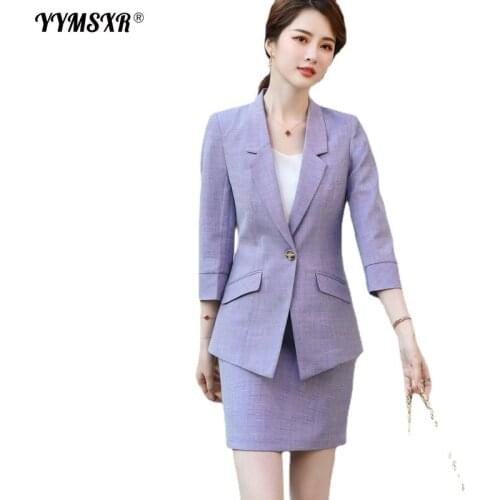 New Spring and Autumn Womens Elegant Professional Wear High Quality Slim Fit Ladies Half Sleeve Jacket Fashion High Waist Skirt
