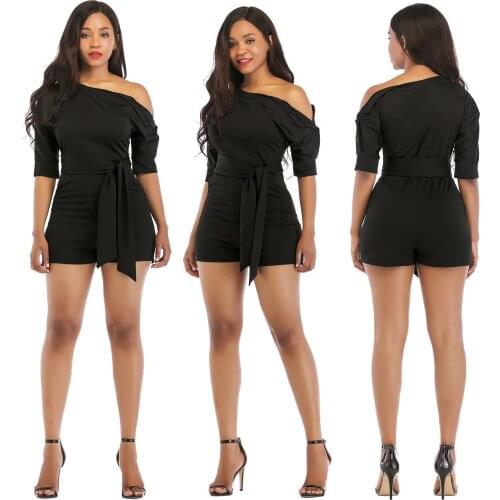 Summer Plus Size Fashion Womens Playsuit Sexy Short Sleeve Off Shoulder Black Playsuits Girls Streetwear Party Wear Best Selling