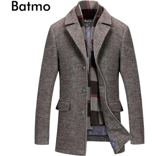 Batmo 2019 new arrival winter high quality wool casual gray trench coat men,mens winter warm coat,winter jackets men 823
