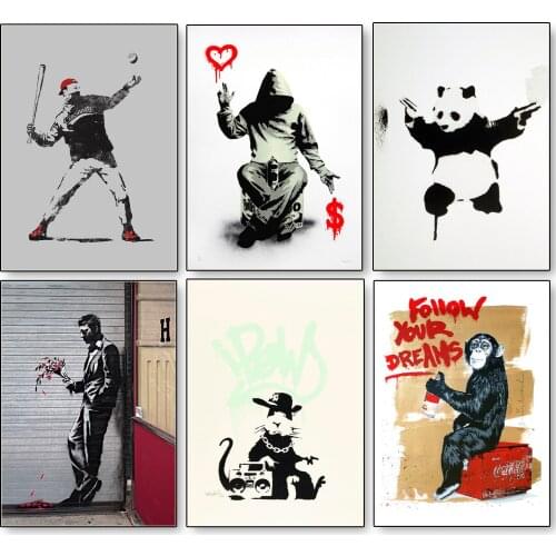 Banksy Graffiti Art Abstract Canvas Painting Modern Black White Wall Art Picture Posters Prints Living Room Home Decor Cuadros