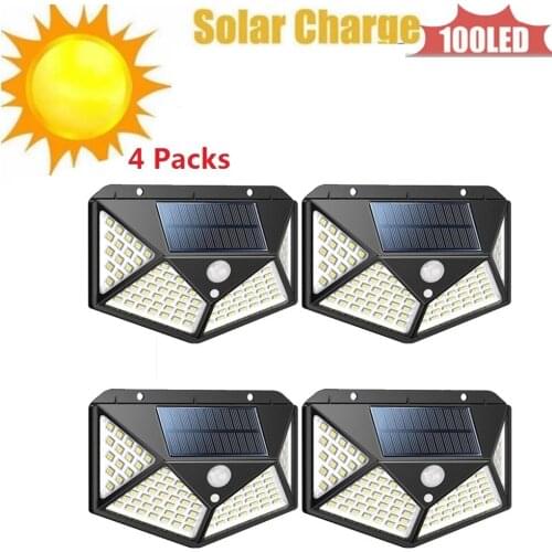 100LED Motion Sensor Wall Light Waterproof 100 LED Wall Light Solar Powered LED PIR Sensor Lamp for Walkway Fence Garden 4 sided