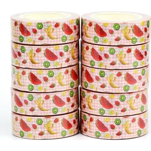 NEW 10pcs/Lot Decorative Kawaii Fruit Watermelon on Pink Grid Washi Tapes Scrapbooking Planner Adhesive Masking Tape Papeleria