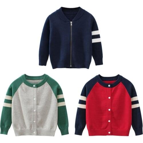 Oeak Autumn Winter Kids Striped Sweater Top Children Knitted Cardigan Sweater Baseball Coat Toddler Jacket Outerwear Clothes