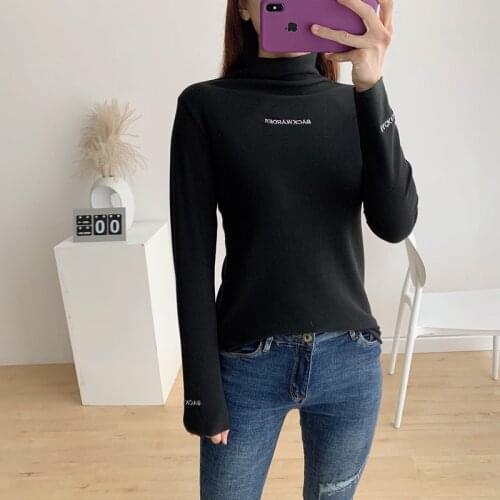 Autumn and winter new style black all-match half-high collar double-faced fleece bottoming shirt top slim long-sleeved sweater w
