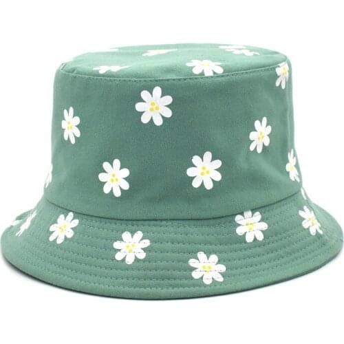 New Fashion Daisies Print Bucket Hat Women Cotton Summer Beach Sun Hats Reversible Bob chapeau Femme Panama Fisherman Hat M60