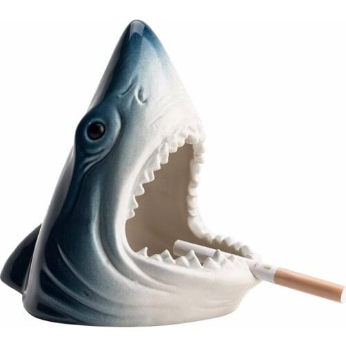 Ceramic Creative Animal Shark Ashtray Ceramic Household Windproof Fly Ash Car Ashtray Personality Trend Small Ornaments