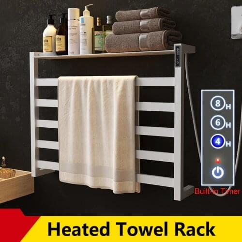 Bathroom heated towel rail with shelf 110v wall mounted towel dryer rack electric towel radiator smart bathroom fittings white