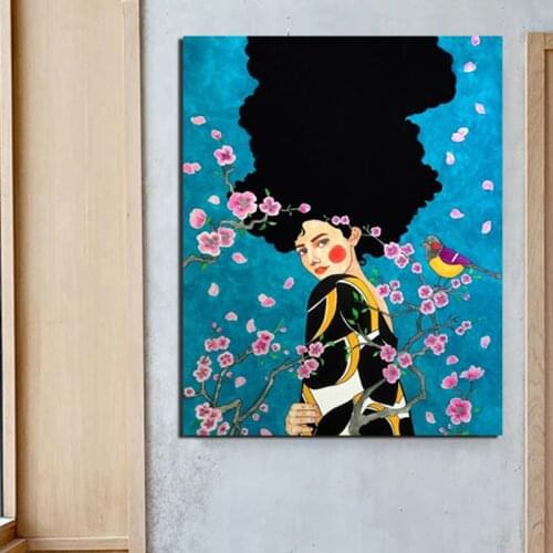 Nordic Poster In Flower Girl Poster Vintage Canvas Painting Print Living Room Home Decor Modern Wall Art Oil Painting Poster