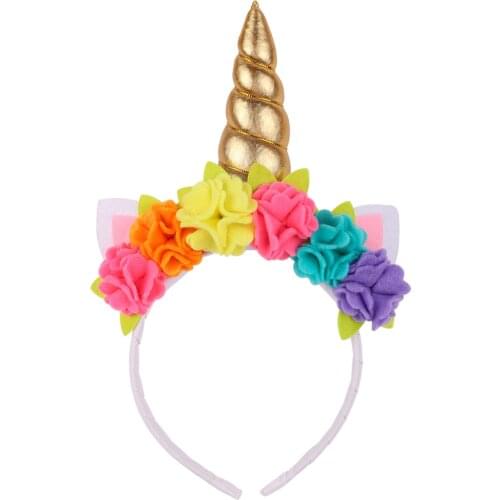 Unicorn Headband Sweet Flower HairBands Happy Birthday Unicorn Decor Baby Unicornio Birthday Party Decors Kids Crown Headwear