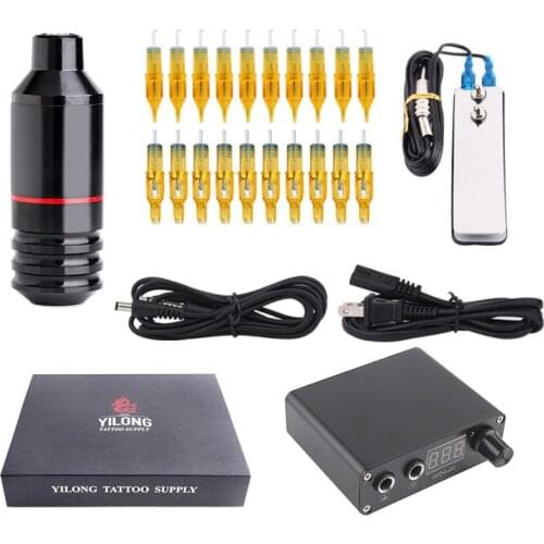Professional Rotary Pen Tattoo Kit 20pcs Tattoo Neddles LCD Mini Power Equipment Supplies